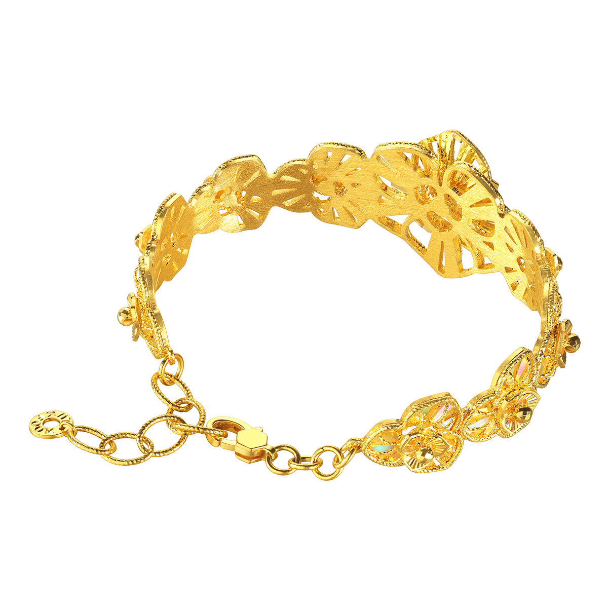 六福珠寶黃金手鐲 - “冰‧鑽美堇"999足金手鐲