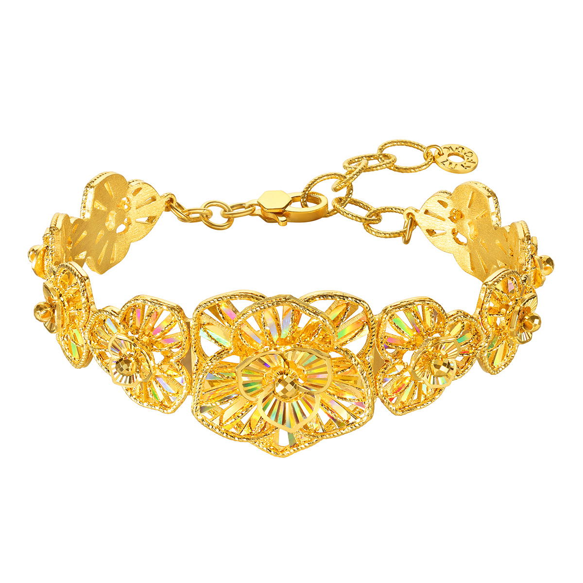 六福珠寶黃金手鐲 - “冰‧鑽美堇"999足金手鐲