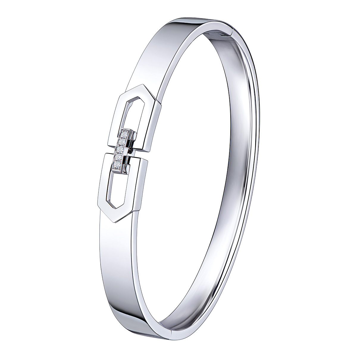 六福珠寶18K金手鐲 - “相扣”18K金(白色)鑽石手鐲(男款)