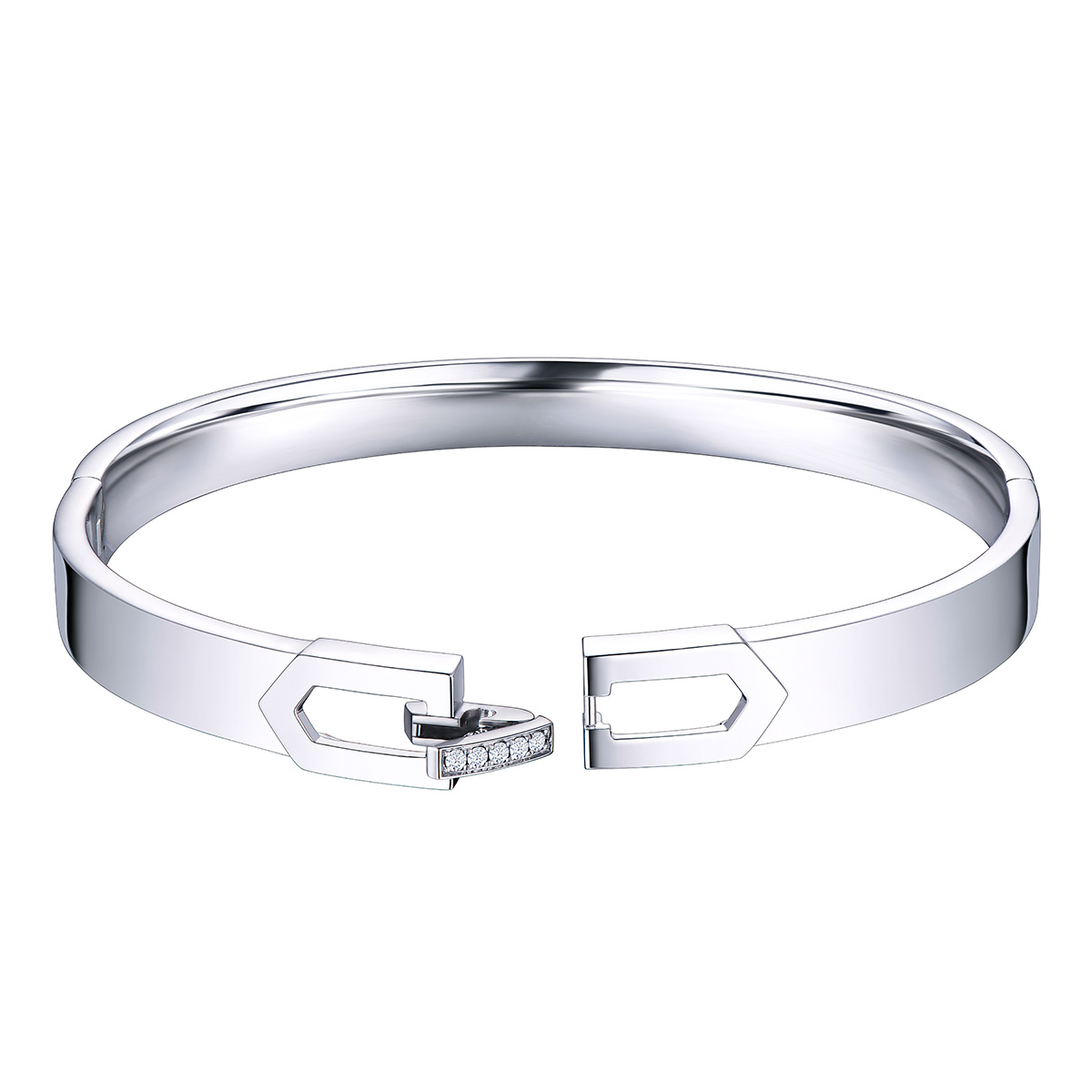 六福珠寶18K金手鐲 - “相扣”18K金(白色)鑽石手鐲(男款)