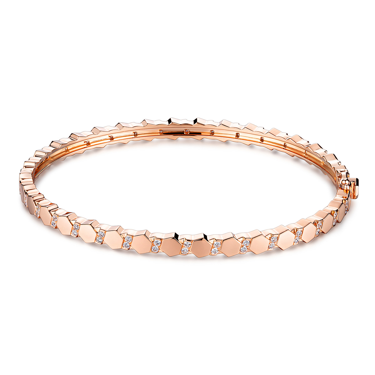 六福珠寶18K金手鐲 - “Hexicon”18K玫瑰金六角形鑽石手鐲