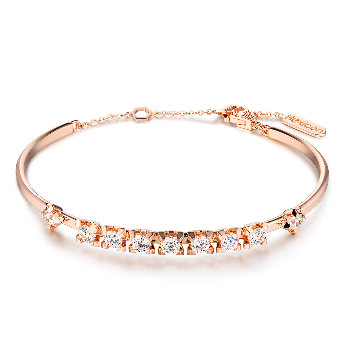 六福珠寶18K金手鐲 - “長久永恆”18K玫瑰金鑽石手鐲