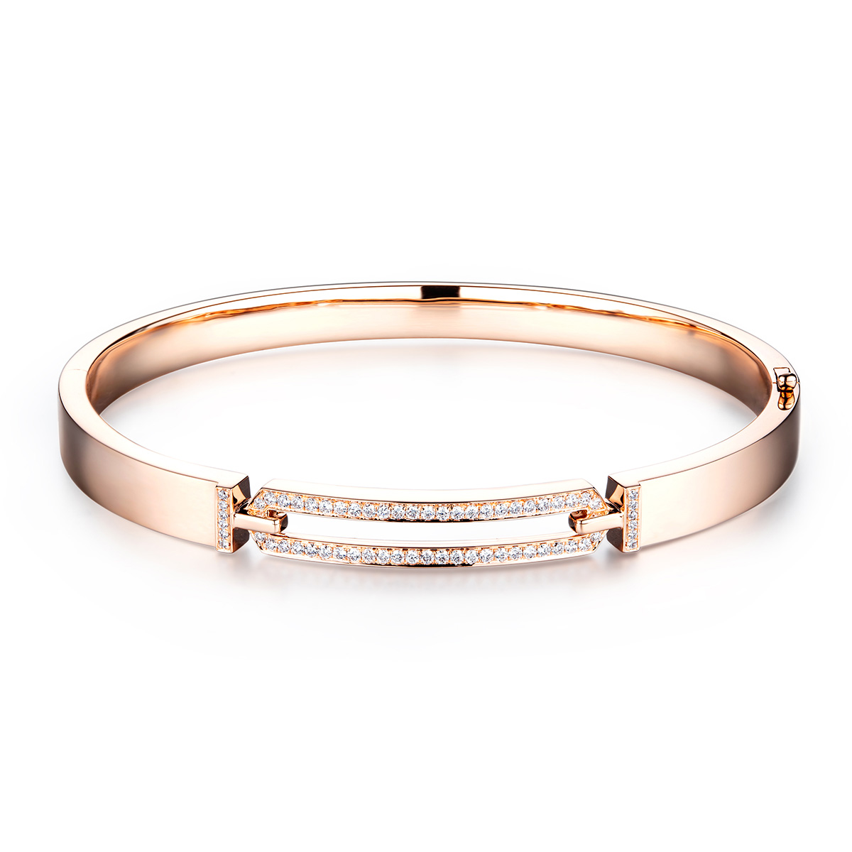 六福珠寶18K金手鐲 - “鏤空六角形”18K玫瑰金鑽石手鐲