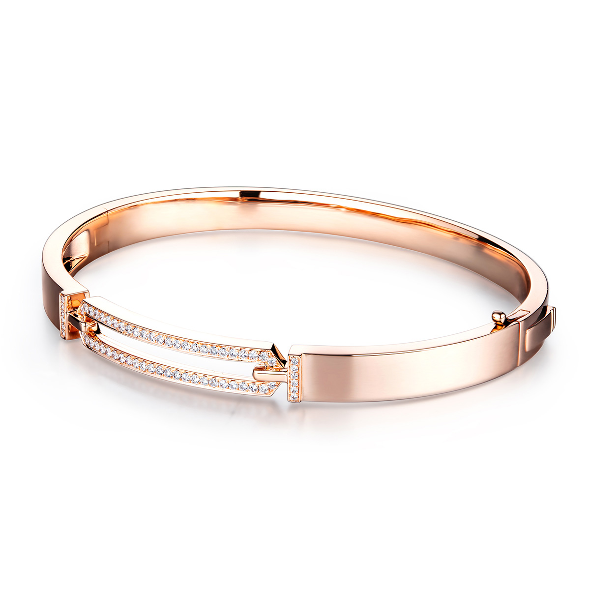 六福珠寶18K金手鐲 - “鏤空六角形”18K玫瑰金鑽石手鐲