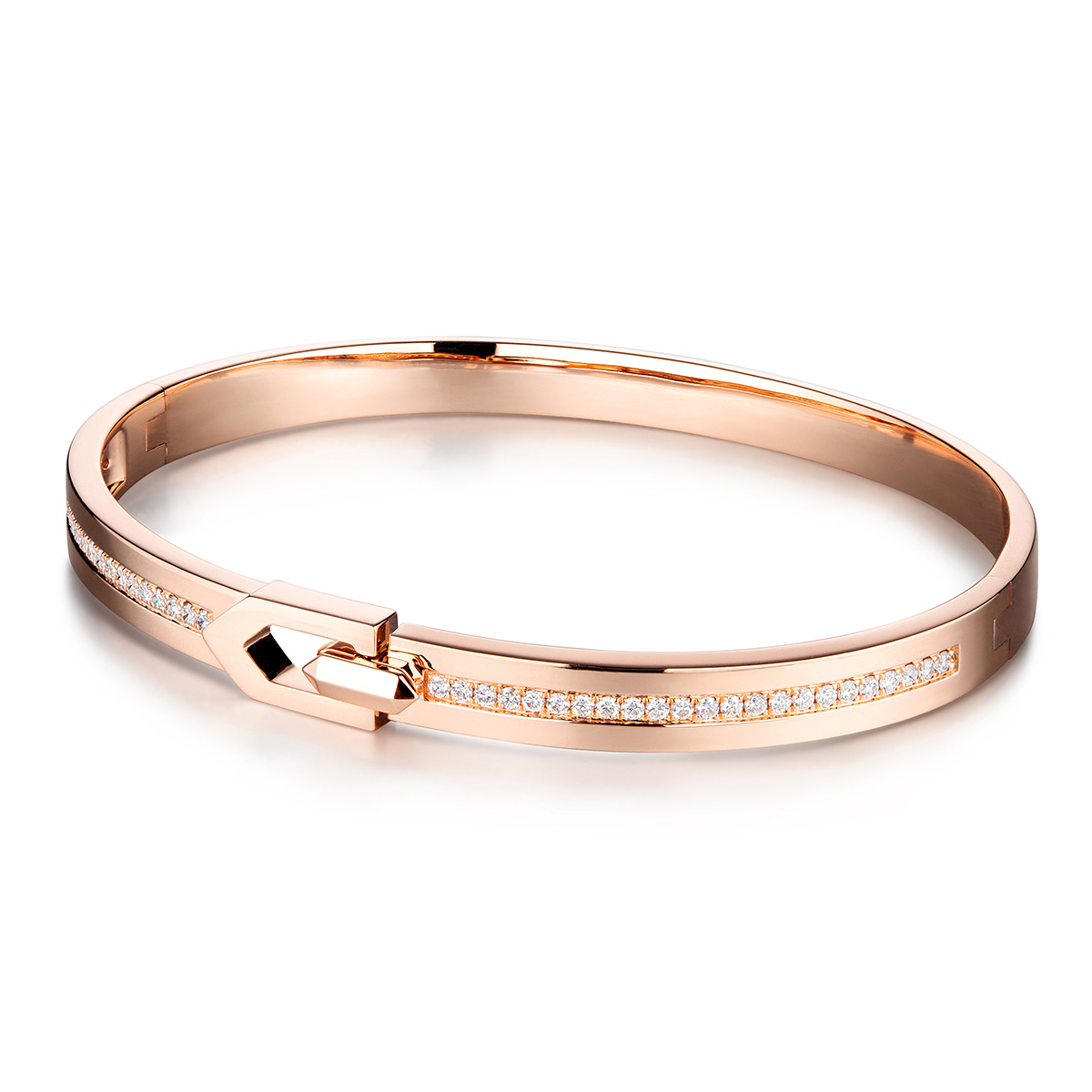 六福珠寶18K金手鐲 - “時尚皮帶”18K玫瑰金鑽石手鐲