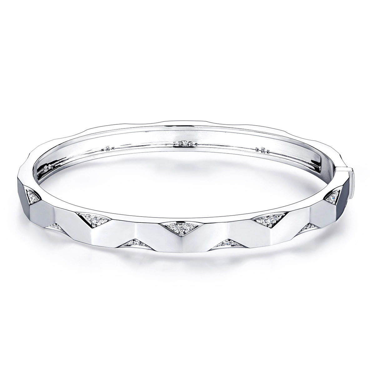 六福珠寶18K金手鐲 - “Hexicon”18K金(白色)鑽石手鐲