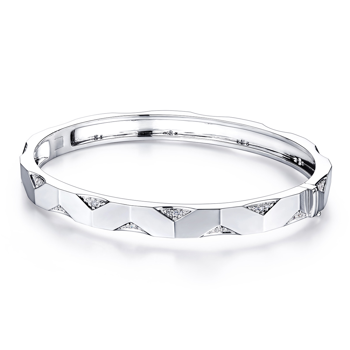 六福珠寶18K金手鐲 - “Hexicon”18K金(白色)鑽石手鐲