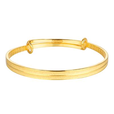 六福珠寶黃金手鐲 - "招財銅錢圖案配橫紋"999.9黃金寶寶手鐲