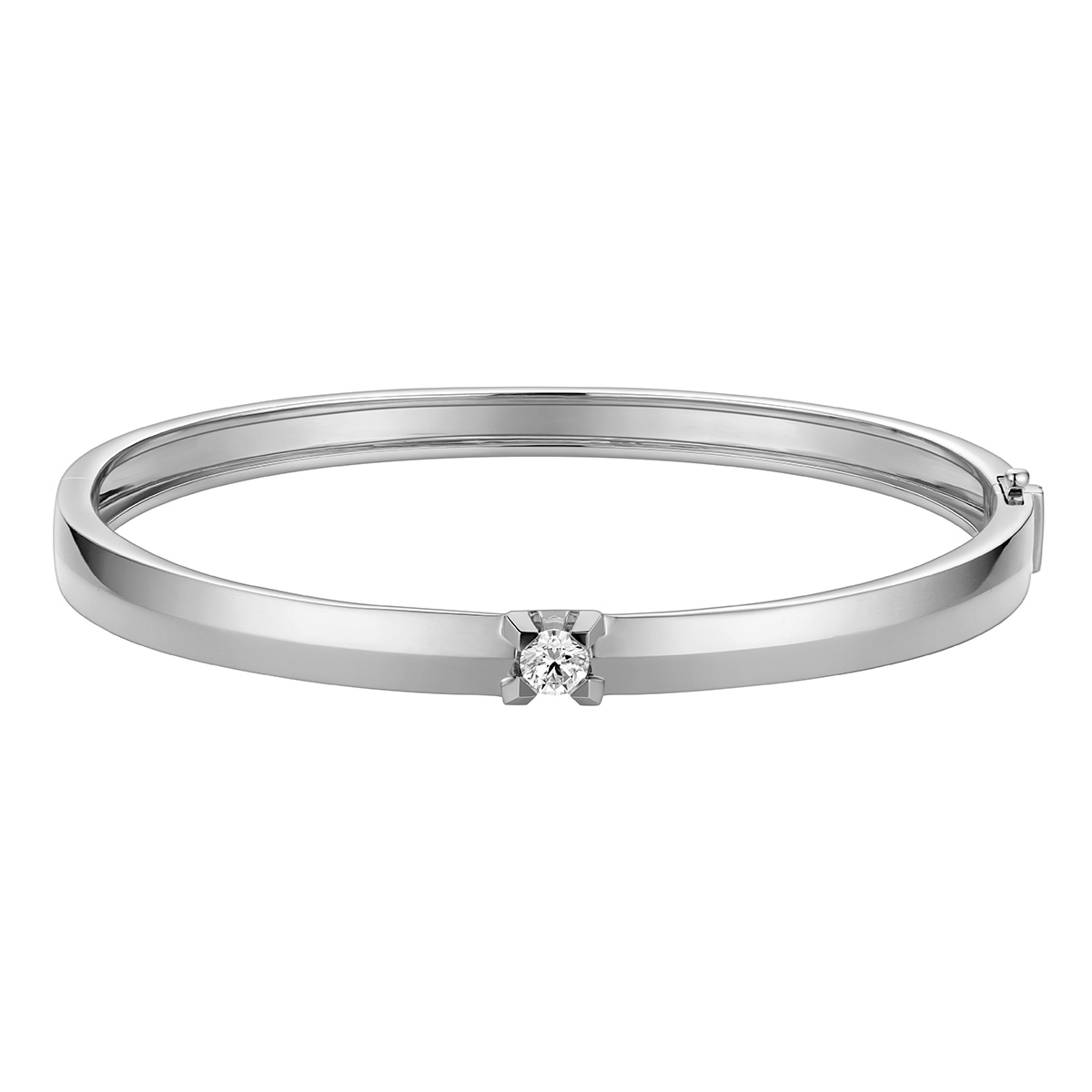 六福珠寶18K金手鐲 - “Hexicon”18K金(白色)鑽石手鐲(劍脊)