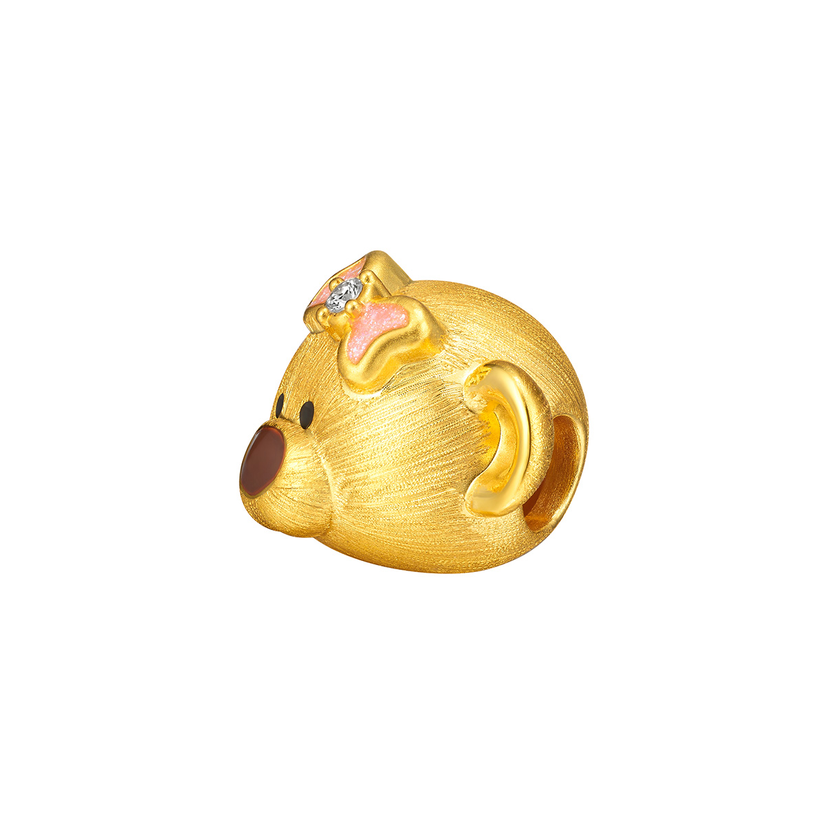 六福珠寶黃金串飾 - “蝴蝶結萌熊”999足金鑽石鎏彩串飾
