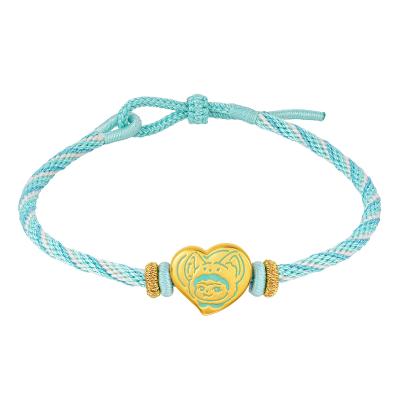 六福珠寶黃金串飾 - “心意相通”999足金鎏彩串飾連手繩