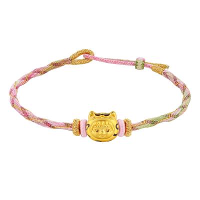 六福珠寶黃金串飾 - “福報豹”999足金鎏彩串飾連手繩