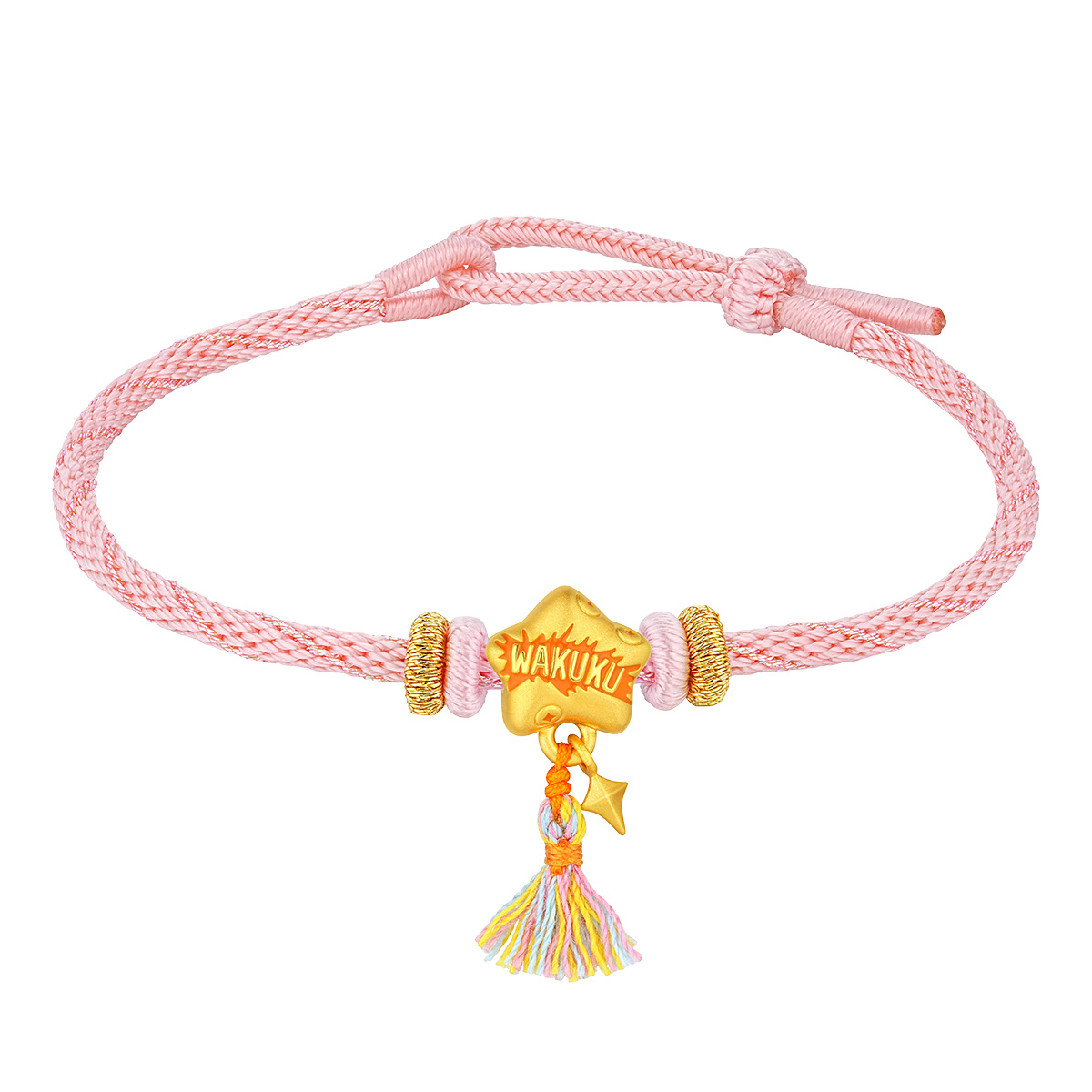 $t('六福珠寶')黃金串飾 - “幸運星”999足金鎏彩串飾連手繩