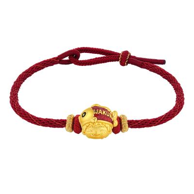 六福珠寶黃金串飾 - “錦鯉加冠”999足金鎏彩串飾連手繩