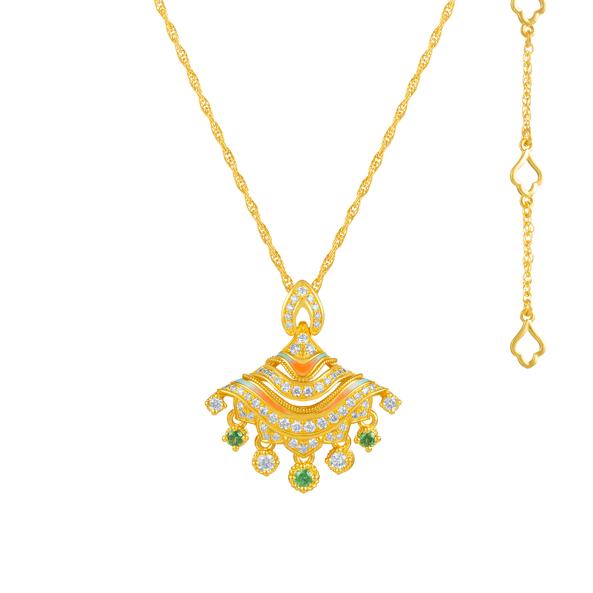 六福珠寶黃金頸鏈 - "流光舞韻"999足金鑽石頸鏈