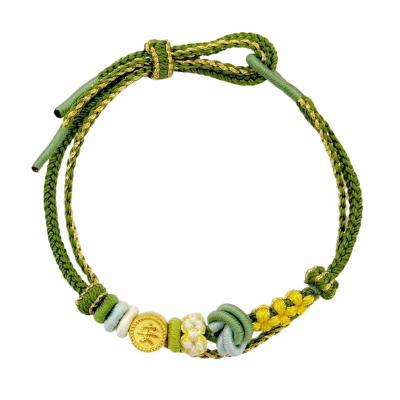 六福珠寶黃金串飾 - “安”999足金串飾連手繩