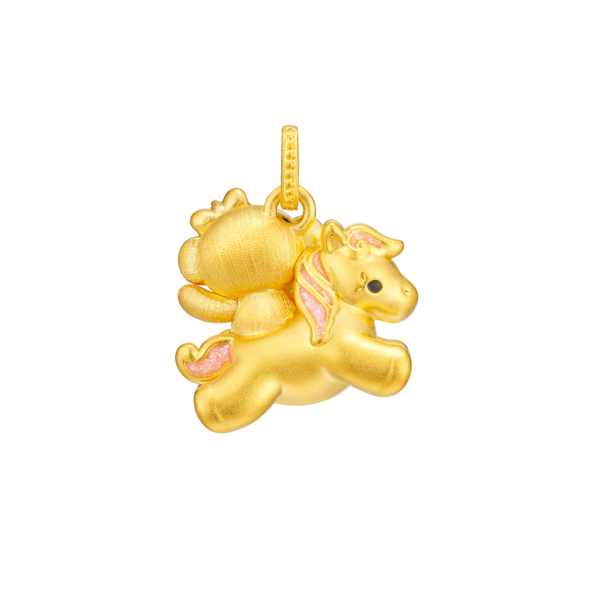 六福珠寶黃金吊墜 - “木馬萌熊”999足金鎏彩吊墜