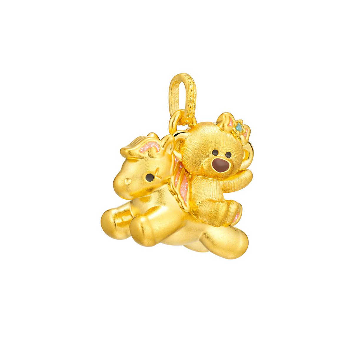 六福珠寶黃金吊墜 - “木馬萌熊”999足金鎏彩吊墜