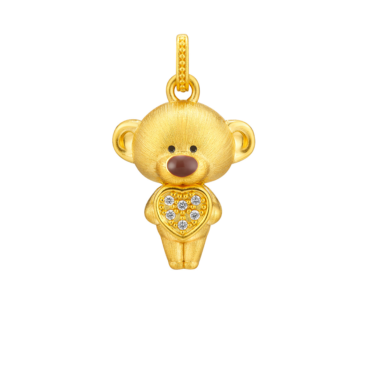 $t('六福珠寶')黃金吊墜 - “愛心萌熊”999足金鑽石鎏彩吊墜