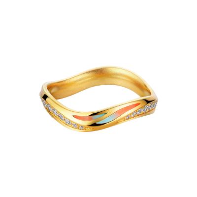 六福珠寶黃金戒指 - "驚鴻洛羽"999足金鑽石戒指