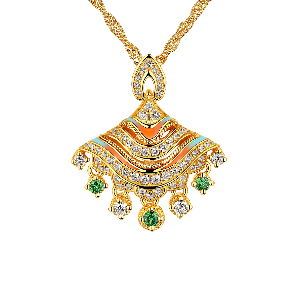 $t('六福珠寶')黃金頸鏈 - "洛玲瓏"999足金石榴石鑽石鎏彩頸鏈