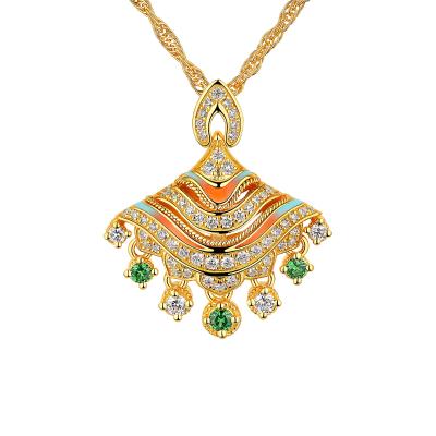 六福珠寶黃金頸鏈 - "流光舞韻"999足金石榴石鑽石頸鏈