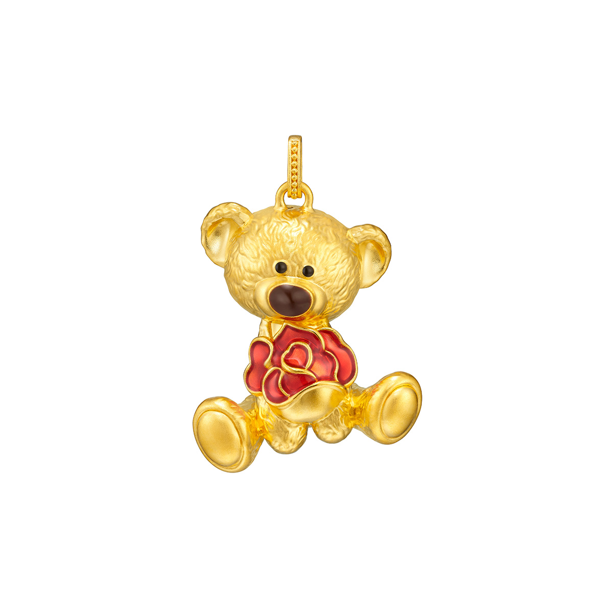 六福珠寶黃金吊墜 - "萌趣小熊"999足金鎏彩吊墜