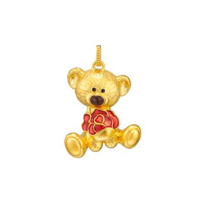 六福珠寶黃金吊墜 - "萌趣小熊"999足金鎏彩吊墜