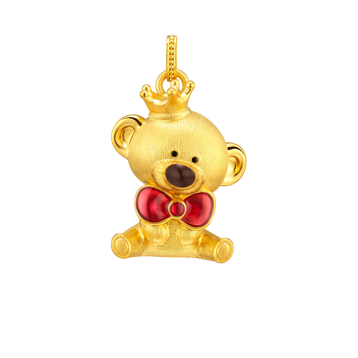 $t('六福珠寶')黃金吊墜 - "甜酷萌趣小熊"999足金拉絲鎏彩吊墜