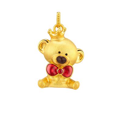 六福珠寶黃金吊墜 - "甜酷萌趣小熊"999足金拉絲鎏彩吊墜