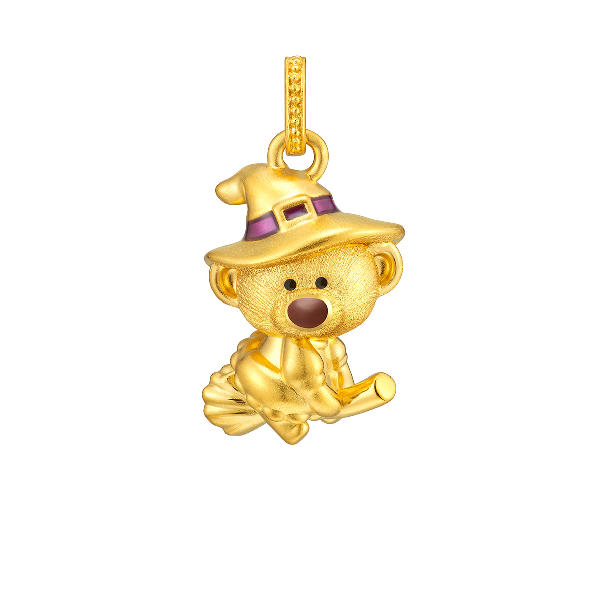 $t('六福珠寶')黃金吊墜 - "巫師帽萌趣小熊"999足金拉絲鎏彩吊墜