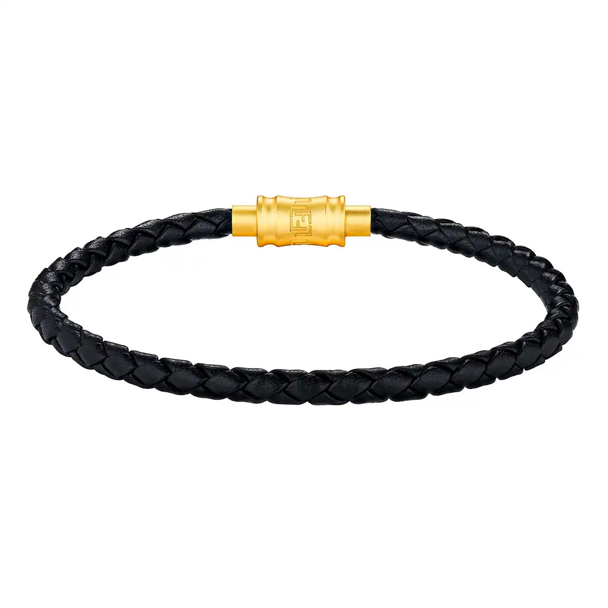 六福珠寶手繩 - 時尚金扣皮質手繩(黑色)