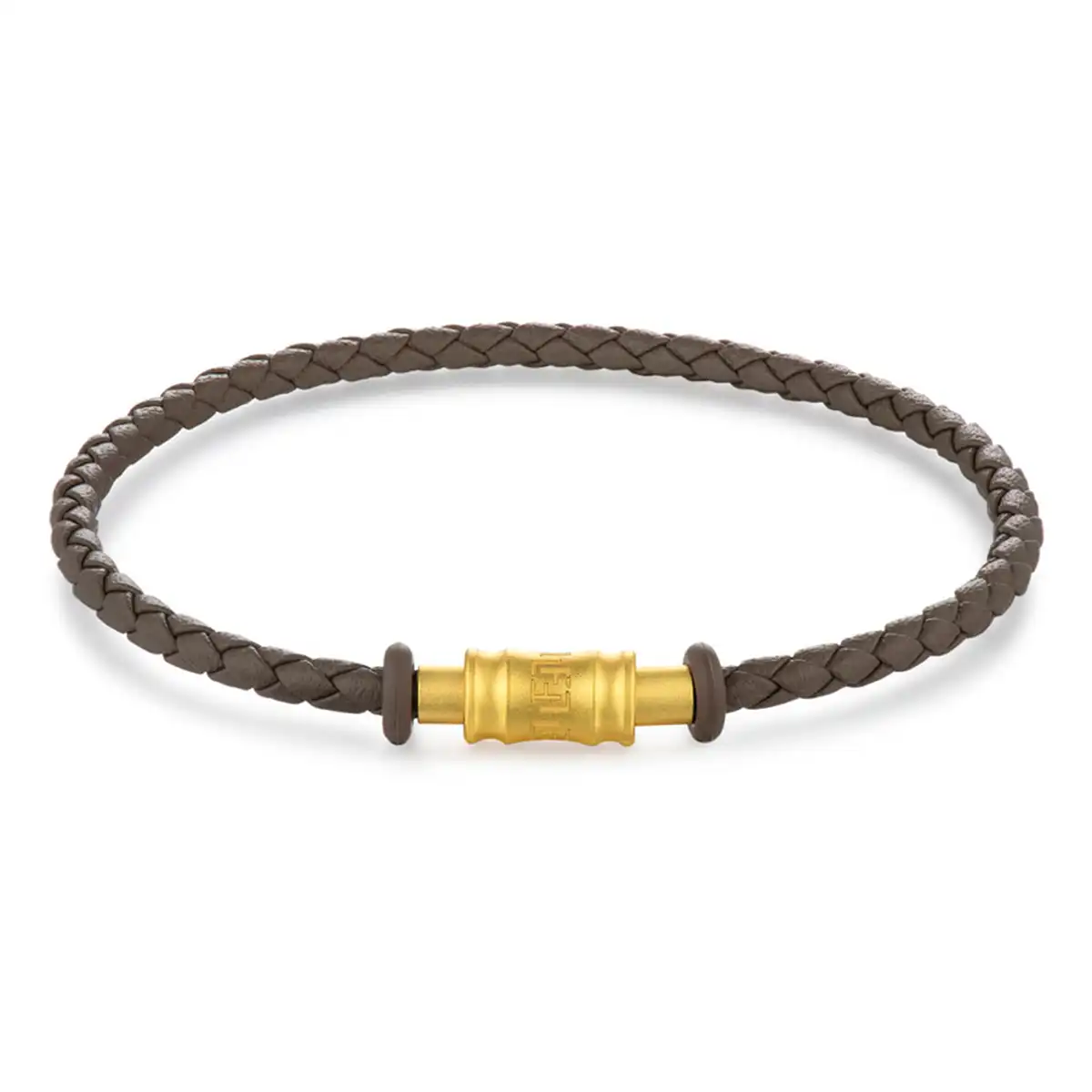 六福珠寶手繩 - 時尚金扣皮質手繩(啡色)