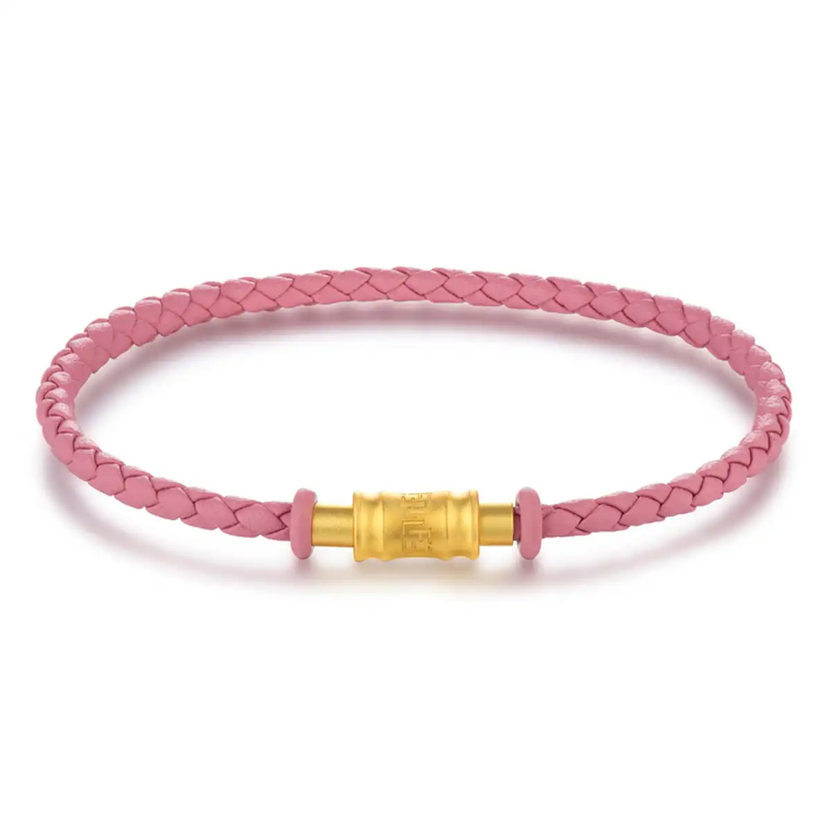 $t('六福珠寶')手繩 - 時尚金扣皮質手繩(粉紅色)