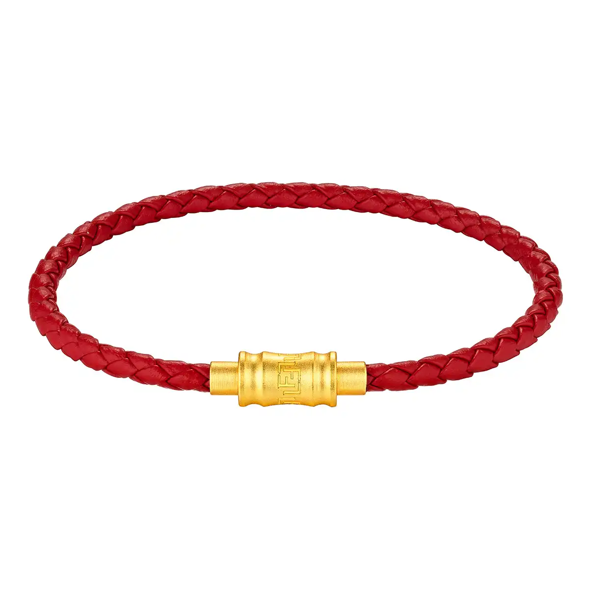 六福珠寶手繩 - 時尚金扣皮質手繩(紅色)