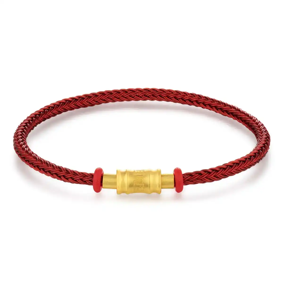 六福珠寶手繩 - 時尚金扣鋼手繩(紅色)