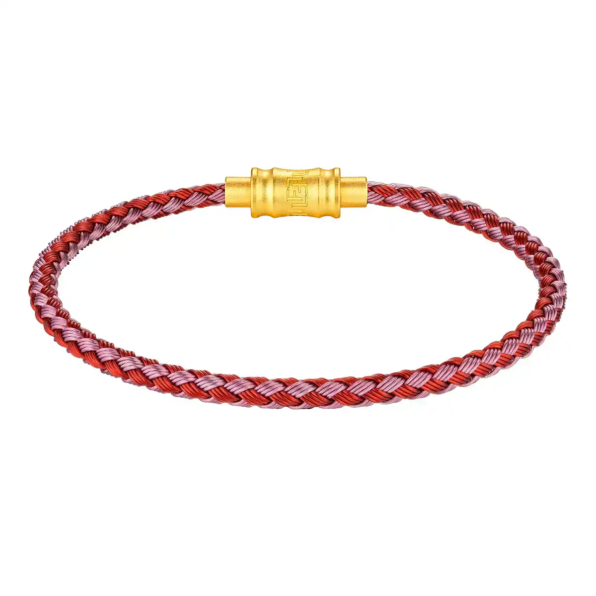 $t('六福珠寶')手繩 - 時尚金扣鋼手繩(紅紫色)