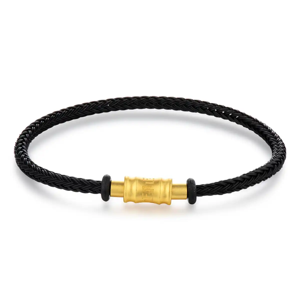 $t('六福珠寶')手繩 - 時尚金扣鋼手繩(黑色)