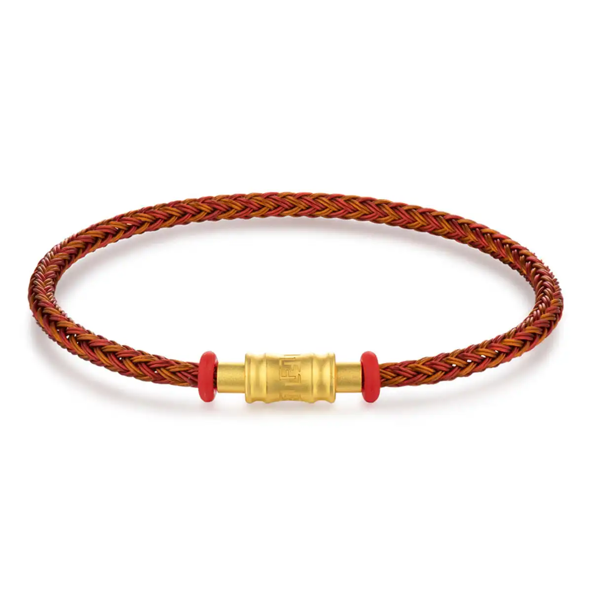 六福珠寶手繩 - 時尚金扣鋼手繩(橙色)