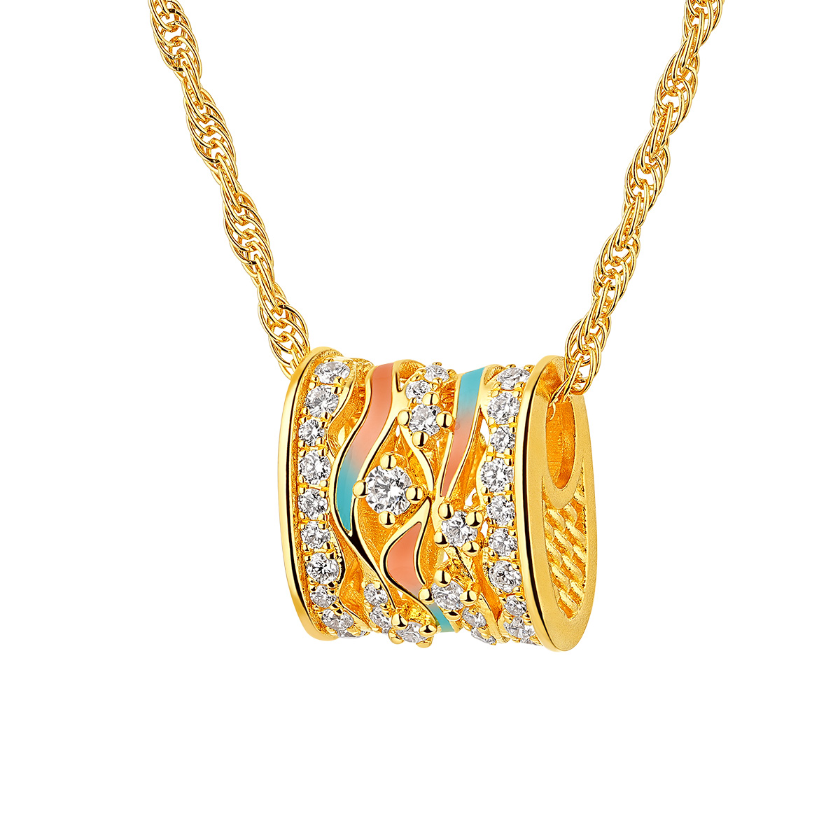 六福珠寶黃金頸鏈 - “洛彩環”999足金鑽石鎏彩頸鏈