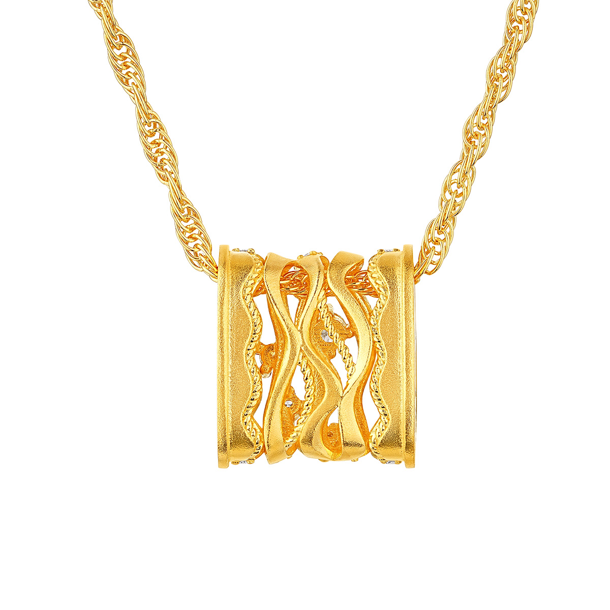 六福珠寶黃金頸鏈 - “洛彩環”999足金鑽石鎏彩頸鏈