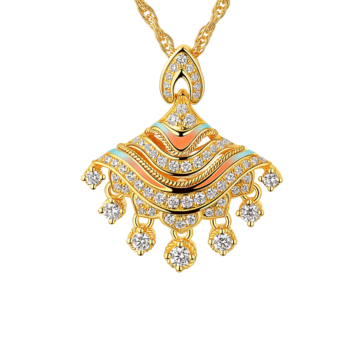 六福珠寶黃金頸鏈 - “洛玲瓏”999足金鑽石鎏彩頸鏈