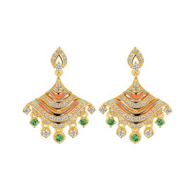 六福珠寶黃金耳環 - “洛玲瓏”999足金石榴石鑽石鎏彩耳環