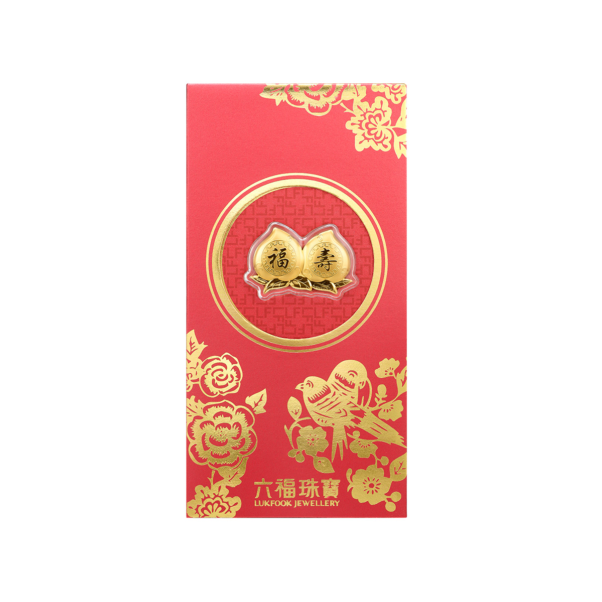 六福珠寶黃金工藝品 - "福・壽雙桃"999.9黃金工藝品