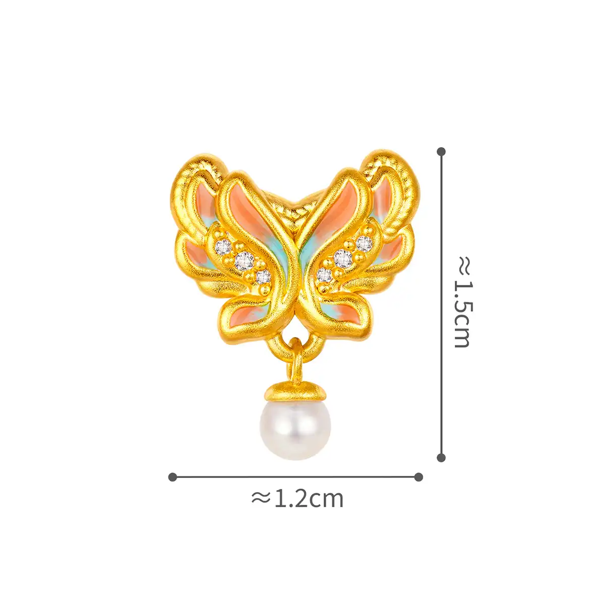 六福珠寶黃金串飾 - "輕羽瑰姿"999足金鑽石珍珠鎏彩串飾