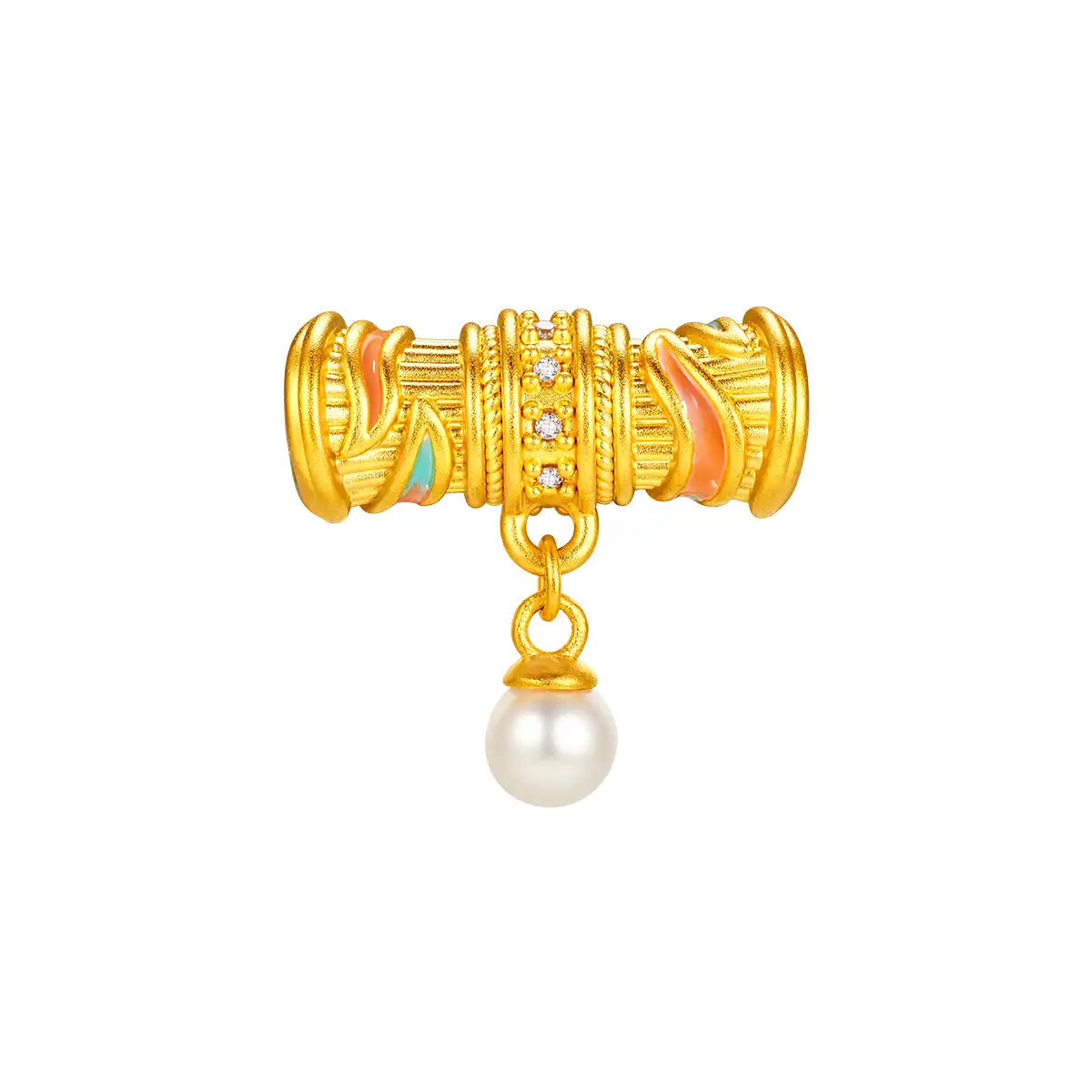 六福珠寶黃金串飾 - "明珠耀彩"999足金鑽石珍珠鎏彩串飾