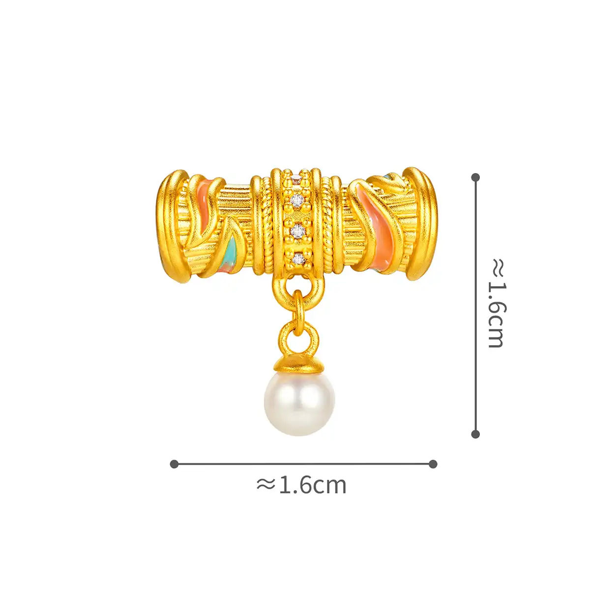 六福珠寶黃金串飾 - "明珠耀彩"999足金鑽石珍珠鎏彩串飾