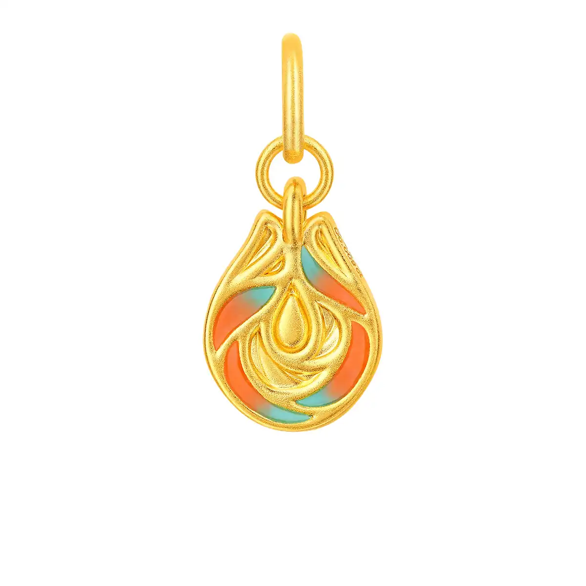 六福珠寶黃金串飾 - "幻彩羽翼"999足金鑽石鎏彩串飾