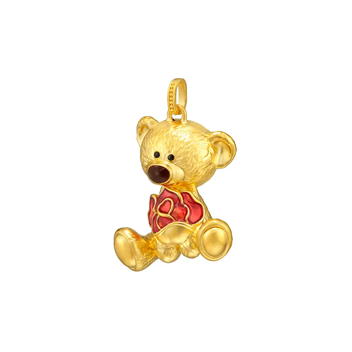 六福珠寶黃金吊墜 - "萌趣小熊"999足金鎏彩吊墜