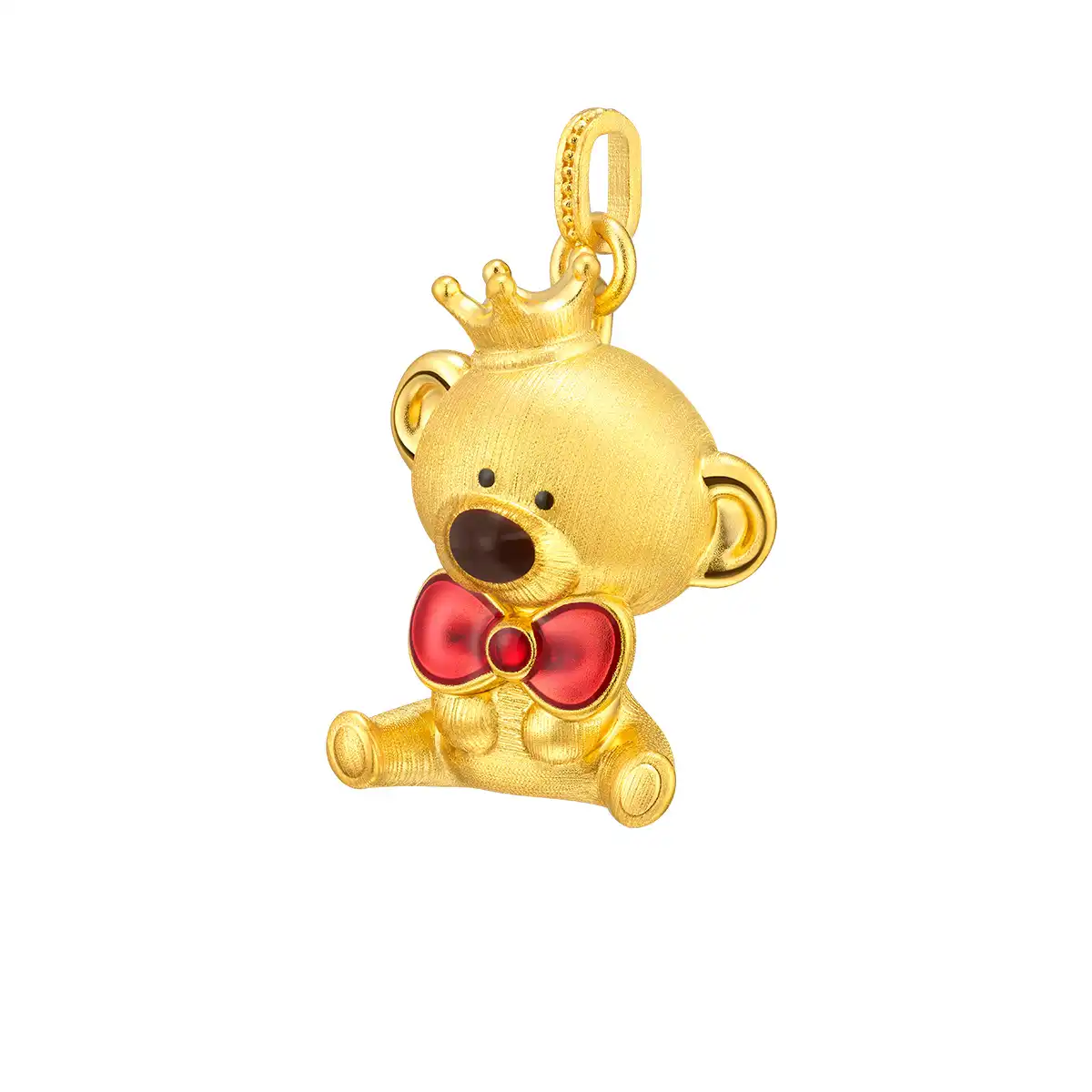 六福珠寶黄金吊坠 - "甜酷萌趣小熊"999足金拉丝鎏彩吊坠